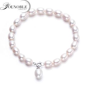 Brangles Bracelet de perle en eau douce blanc réel Natural White, Bracelet de brin de bracelet mignon