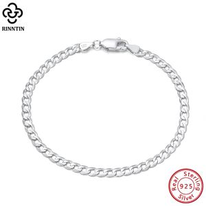 Bangles Rinntin 925 Sterling Silver Handmade 3 mm Cubaanse kettingarmband voor mannen Women Italiaanse zilveren link ketting Bracelet sieraden SB123