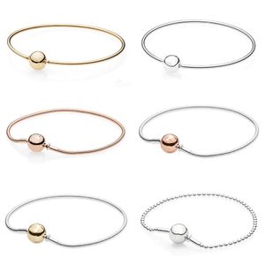 Armbanden Rose Gold Ball Sluiting ESSENCE COLLECTION Kralenarmband Fit Snake Chain Mode Armband Bangle 925 Sterling Zilver Kraal Charm