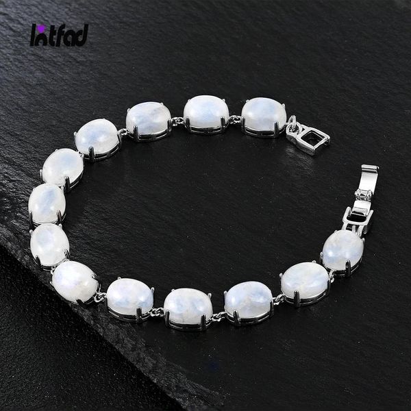 Brazaletes Pulsera de plata de ley S925 Piedra de luna natural Pulsera de piedra de luz de luna 18 cm Brazalete de tenis de piedras preciosas Joyería Regalo de aniversario