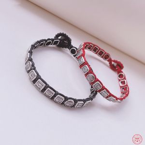 Armbanden S925 Sterling Zilveren Bedelarmbanden 2022 Nieuwe Populaire Chinese Fu Brief Vierkante Hand String Argentum Amulet Sieraden voor Vrouwen mannen