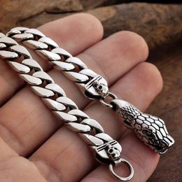 Bracelets en argent Sterling S925, chaîne cubaine, mode rétro, crochet à tête de serpent, 18/20/22CM, Bracelet serpent pour hommes, bijoux cadeau de fête