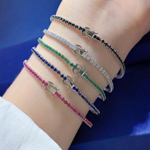 Bracelets SpringLady 925 argent Sterling 2MM laboratoire saphir émeraude rubis diamants à haute teneur en carbone chaîne de tennis Bracelet bracelet bijoux fins