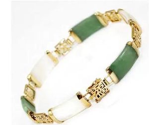 Brazaletes Impresionante pulsera de joyería con eslabones de jade verde/blanco de 7,5