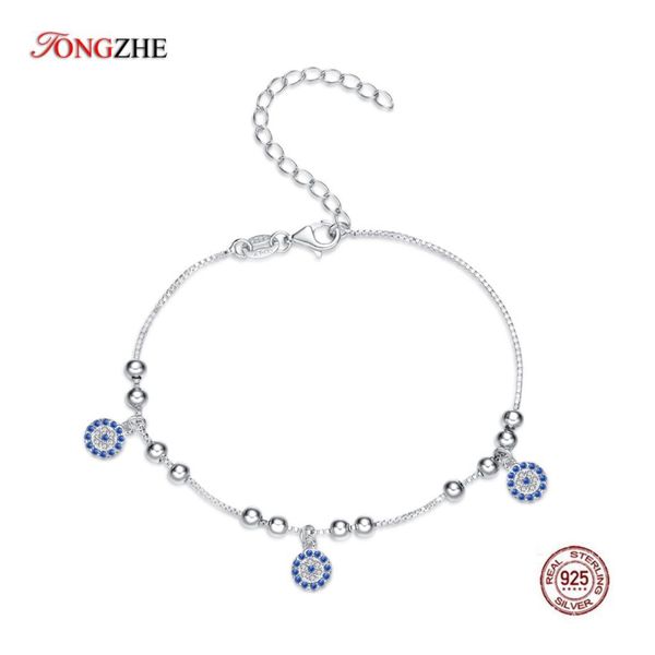 Bracelets TONGZHE authentique femmes Bracelet en argent Sterling 925 CZ bleu perles rondes mauvais œil Bracelet turc Bracelets bijoux fins