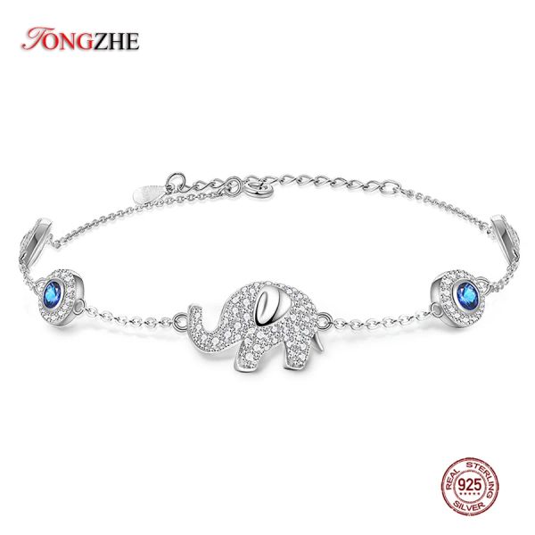 Brangles Tongzhe Chams Elephant Blue Stone Bracelets pour les femmes pour femmes 925 Sterling Silver Hamsa Mens Bracelets Bohemian Jewelry