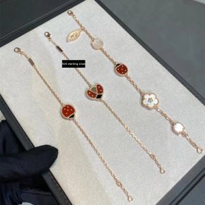 Brangles Top New Rose Gold Carnelian Ladybug Bracelet Ladies Mode Brandle Beetle Element Luxury Party Gift 925 Silver Jewelry