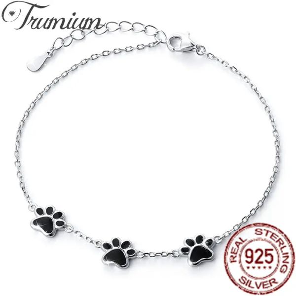 Brazaletes Trumium Pulsera de huellas de pata de perro y mascota de plata de ley 925 auténtica, pulseras de cadena ajustables con pata de gato para mujer, regalo de cumpleaños