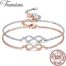 Brazaletes Trumium S925 Plata Esterlina Amor Sin Fin Infinito Mujeres Pulseras Encanto Ajustable Pulsera 8 Símbolos para Niñas Regalos Joyería