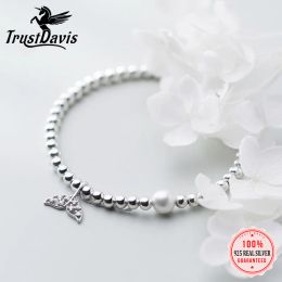 Bracelet de mode Bangles Trustdavis Real 925 Serling Silver Sirène Perles Bracelet élastique pour femmes bijoux de mariage DS2263