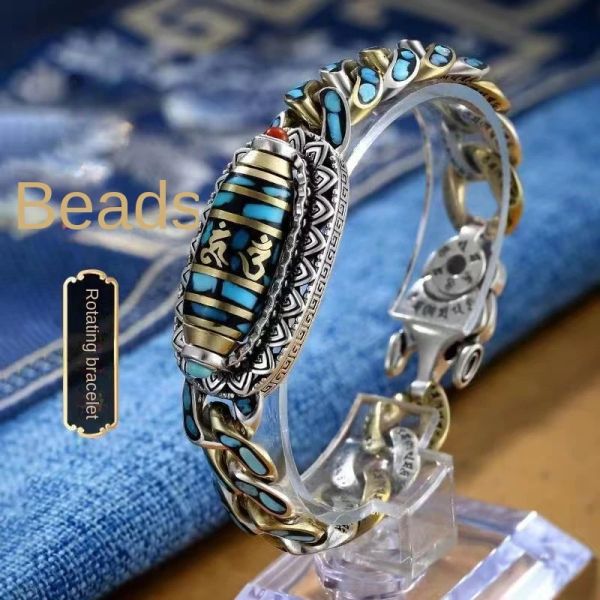 Bracelet Turquoise Tianzhu Bracelet 925 Silver Amulet Bangle Chinois Charme Real cadeau sculpté Natural Vintage Jade Luxury Fashion Stone