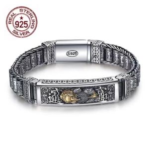 Bangles vintage 100% réel solide S925 Silver rétro chanceux pixiu homme bracelet de style épais dominant de la tendance de la tendance