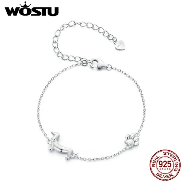Bracelets WOSTU 925 Bracelet en argent sterling teckel en trois dimensions avec patte mignonne cadeau parfait pour les amoureux des chiens femmes bijoux fins