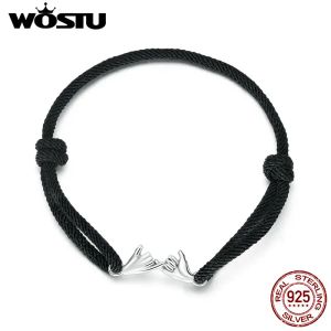 WOSTU Mode Zwarte Pinky Swear Armband 100% 925 Sterling Zilver Trekhaak Handen Touw Armband voor Vrouwen Fijne Allmatch Sieraden