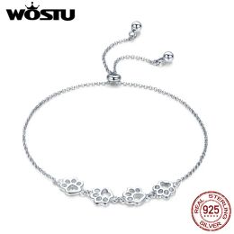 Bangles Wostu Hot Fashion 925 Sterling Silver Paw Trail Dog Chain Animal Link Pulseras para mujeres Lindas joyas Lucky Mejor regalo CQB096