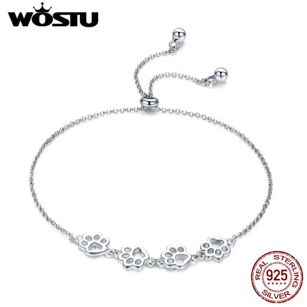 Bangles Wostu Fashion Hot 925 Bracelets de chaîne animale à la patte argentée sterling Silver Silver Silver