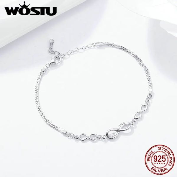 Bracelets WOSTU offre spéciale 925 en argent Sterling sans fin amour infini chaîne lien réglable femmes Bracelet de luxe bijoux en argent FIB037