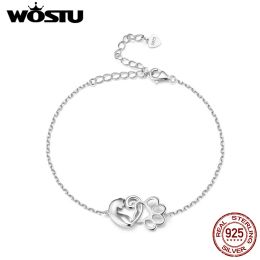 Bracelets WOSTU réel 925 en argent Sterling mignon chat bracelets de charme belle patte d'animal de compagnie chaîne liens fille cadeau d'anniversaire bijoux accessoires de fête