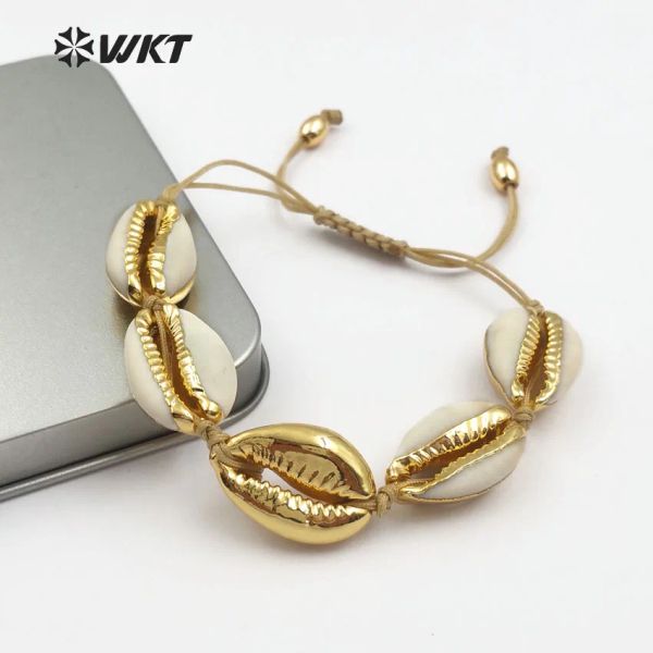 Bracelets WTB433 WKT vente en gros 5 pièces bijoux côté mer Bracelet en coquillage cauri blanc avec une coque entièrement métallique dans un Style Boho
