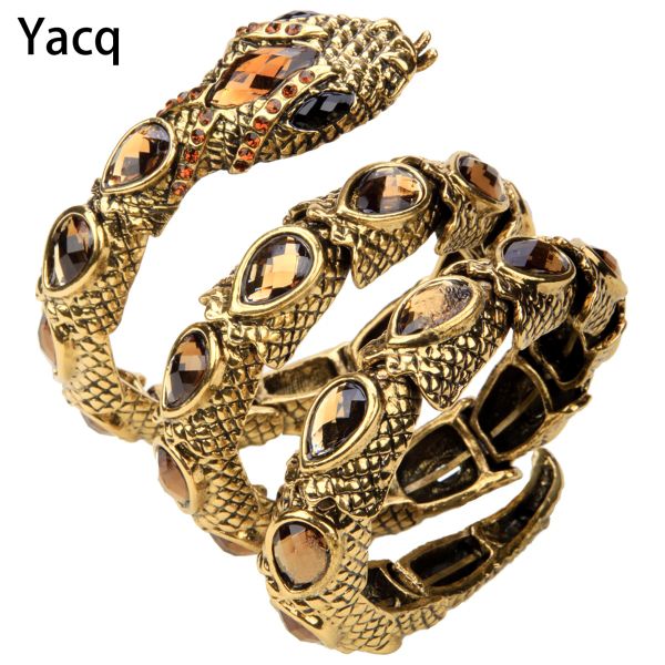 Brazaletes YACQ Stretch Snake Pulsera Armlet Upper Arm Cuff Mujeres Punk Rock Crystal Brazalete Joyería Oro Plata Color Dropshipping A32