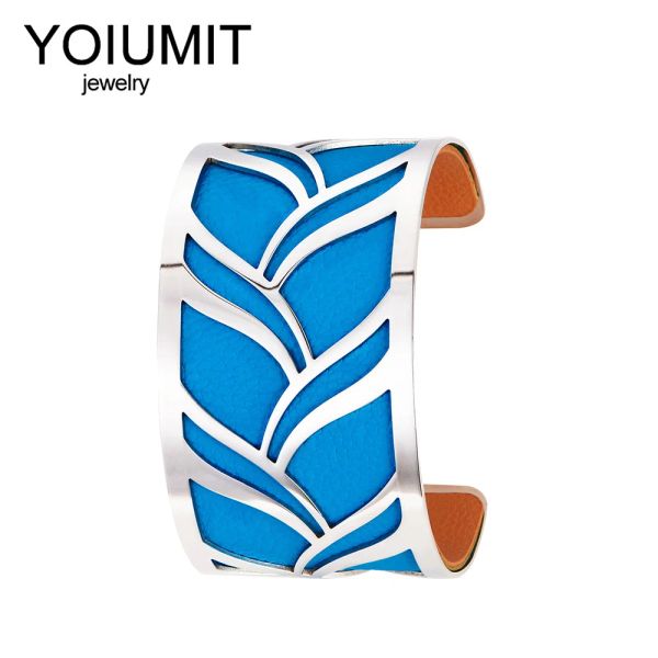 Bracelets Yoiumit mode Bracelet de Manchette Interchangeable pour les femmes en acier inoxydable Bracelet en cuir en gros Bracelets Manchette bijoux