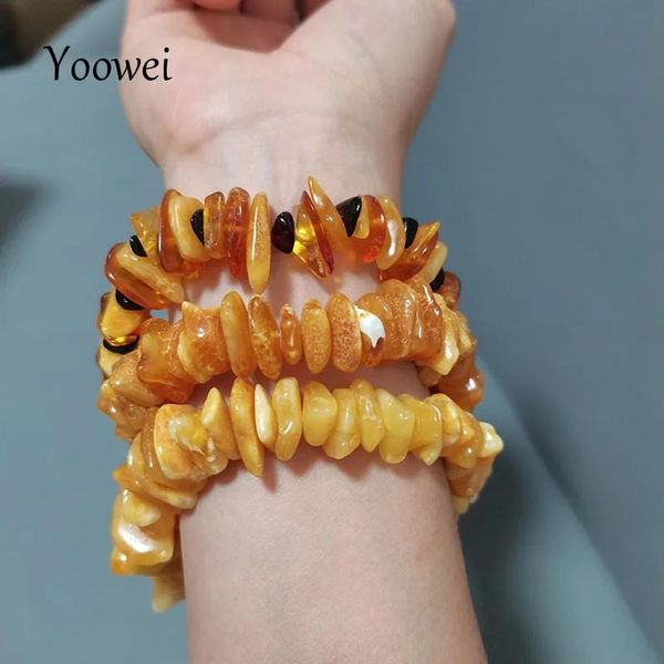 Brazaletes Yoowei Nueva pulsera de ámbar para mujeres Hombres Madre Regalo Elástico Estilo Estiramiento Piedra irregular Chips naturales Cuentas Joyería al por mayor