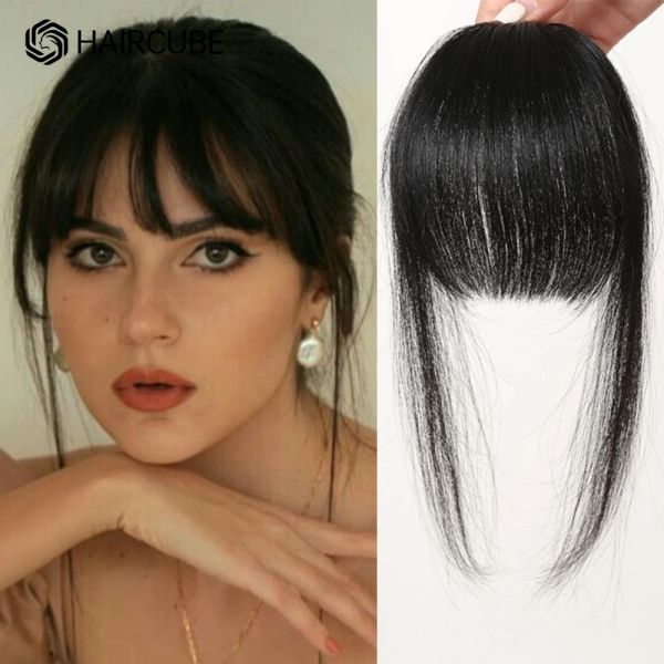 Bangs 100% Human Human Bangs Natural Black Brown French Bang Bang Clip Clip à Bang Fringe avec des temples Poix de cheveux pour femmes Clip sur Air Bang