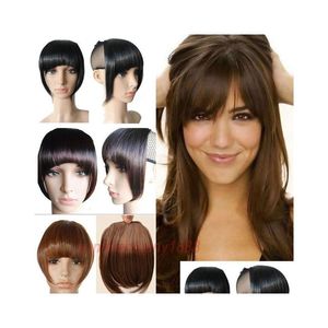 Bangs 1Pc 8 pulgadas Frontal corto Clip limpio en Bang Fringe Extensiones de cabello Recto Alta temperatura Sintético 100 Postizo natural real Dhbgb