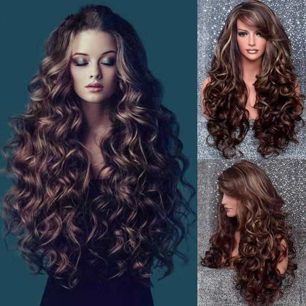 Bangs 2022 High New Curly Ruili Fashion Long Wig Hair Womens Température oblique COUVERTURE DE SILK
