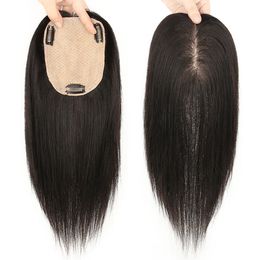 Pony 30 cm zijdebasis Human Hair Toppers Clip in randstukken rechte deksel wit verlies voor vrouwen Remy Black 230214