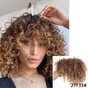 Bangs Afro Pinies bouclées coquettes avec frange synthétique bouclé blonde haut de gamme de remplacement de remplacement faux fermeture couvrant les cheveux blancs tophairpiece