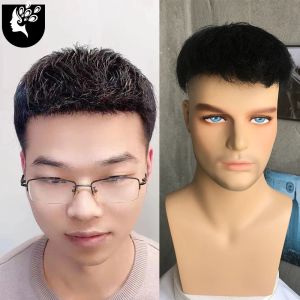 Bangs Bangs courts Straitement synthétiques noirs Natural Male Wigs pour les jeunes hommes Topper Coup Coup Hair Style Toupee Clip Hair Police mâle