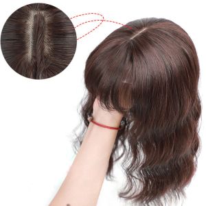 Bangs Bangs Toupee Hair Topper Clôture Clip de vague d'eau courte dans les cheveux Brun brun mélangé à poils synthétiques perruque pour les femmes