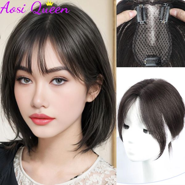 Patch de perruque Bangs Bangs pour femmes avec des cheveux hauts et un volume de cheveux accru couvrant les cheveux blancs, Patch de perruque fin et sans trace