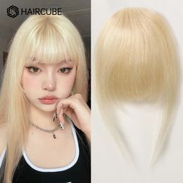 Pony clip in pony Remy Human Hair Wispy Bang Extention Fringe with Temples Blonde Glonde Hairpiece for Women Clip on Air Bang 4.5in