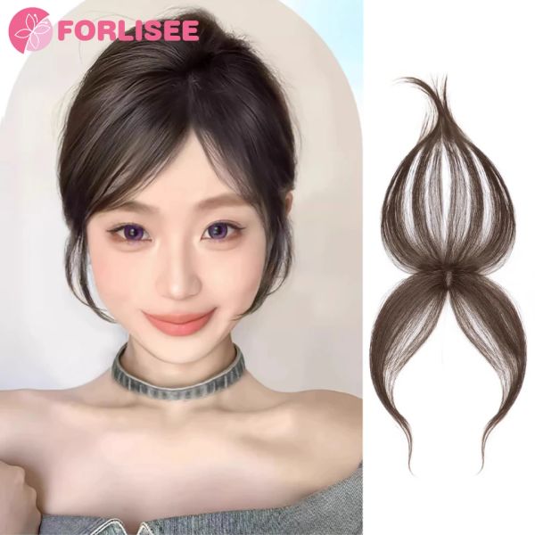 Flequillo FORLISEE Liu Hai, peluca de verano para mujer, cabello Fetal Liu Hai, herramienta de reparación de frente Invisible Natural, peluca con parche sin rastro