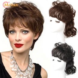 Frange MEIFAN Topper Fermeture Ondulé Bouclés Postiches Clip Dans L'extension De Cheveux Naturel Noir Brun Cheveux avec Frange Couverture Gris top Postiches 230504