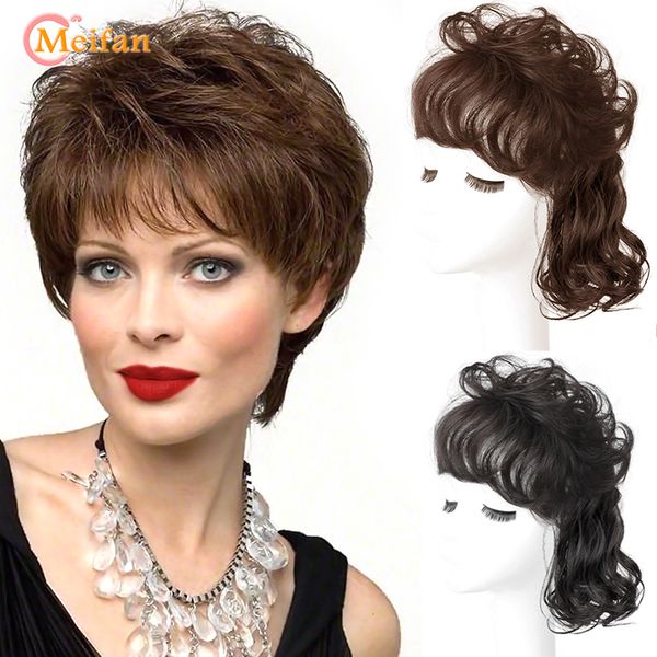 Frange MEIFAN Topper Fermeture Ondulé Bouclés Postiches Clip Dans L'extension De Cheveux Naturel Noir Brun Cheveux avec Frange Couverture Gris top Postiches 230724