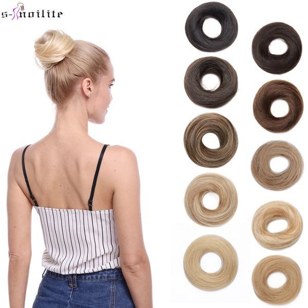 Bangs Snoilite Chignon Postiche Élastique Bande De Caoutchouc Cheveux Humains Chignon Chignon Queue De Cheval Morceaux De Cheveux Donut Chignon Extension De Chignon De Cheveux