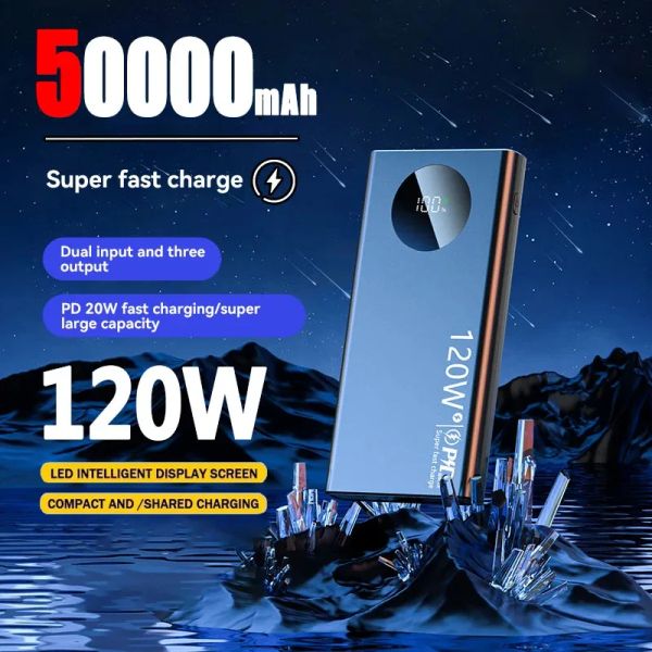 Banque 120W Nouvelle charge super rapide 50000mAh Capacité ultralarge Affichage numérique Power Power externe Batterie pour iPhone Xiaomi Samsung