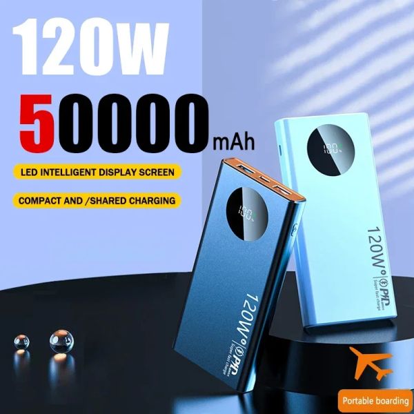 Banque 120W SUPER FACT FACHING 50000mAH Banque d'alimentation Alimentation Auto Power Power External Batterie pour iPhone Xiaomi Samsung 2024