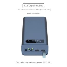 Banque 12x18650 Charge Batterie Soudage Boîte de rangement de batterie gratuite Boîte de berline DIY Banque T12 avec Light 18650 Batterie Boîte