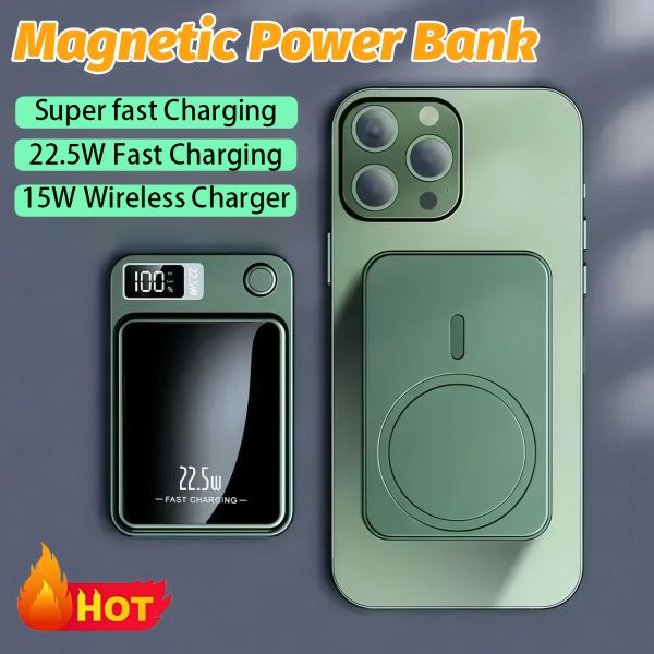 Bank 30000mAh Magnetic Wireless Charger Power Bank 22.5W PowerBank de carga súper rápida para Samsung Apple Xiaomi Inducción portátil