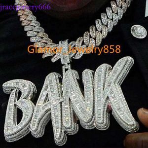 Bank Aangepaste Hip Hop S Sier Baguette VVS Moissanite Iced Diamond Necklace Hanger