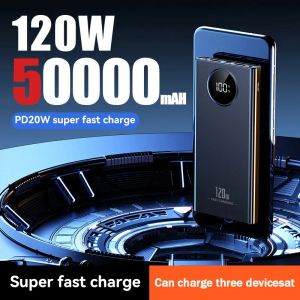 Bank Hot 50000mAH 120W Powerbank Portable Charger Protocole PD externe Protocole 2 Éclairage LED USB pour iPhone Xiaomi Samsung Powerbank