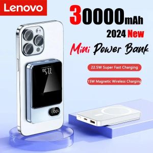 Bank Lenovo 30000MAH Magnetic Qi Wireless Charger Power Bank 22.5W Mini PowerBank voor iPhone Samsung Huawei Xiaomi Fast Charging Bank