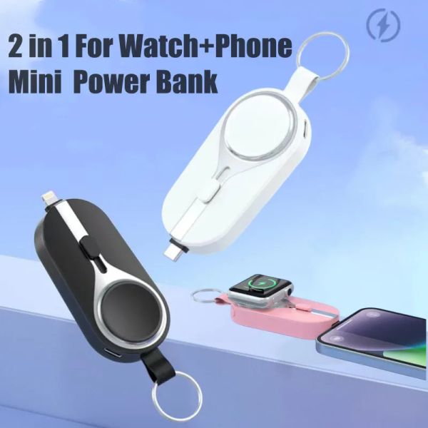 Banco Mini Banco de energía portátil para Apple Watch Charger Key Cadena Teléfono móvil Batería externa para iPhone 12 13 14 Batería auxiliar