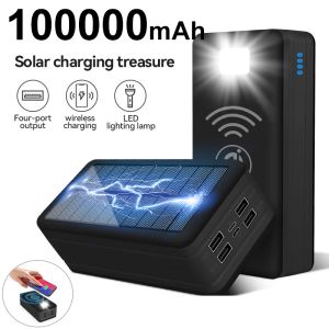 Banks 100000MAH Power Bank Magnetic Wireless Super Fast Charge 2.1A Solar Charging 4USB PowerBank voor Xiaomi iPhone15 draagbare batterij