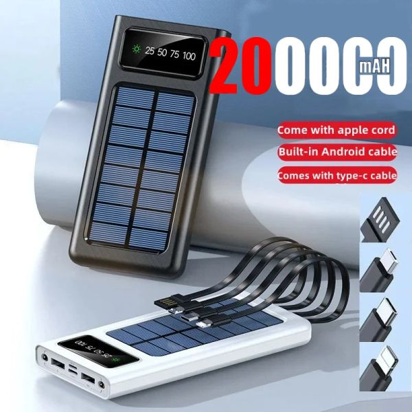 Banks 200000mAh Banque d'énergie solaire Câbles construits PORTURES PORTS USB PORTS USB FACT