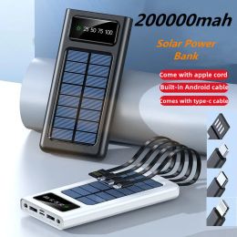 Banks 200000mAh Top Solar Power Bank Built Cables Câbles Chargeur Solar Ports Chargeur externe Powerbank pour iPhone Xiaomi avec lumière LED 2023
